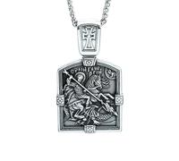 BOLFFU St. George Saint Medal Cross Shield Protection Amulet Faith Necklace,Holy Warrior Religious Back Bible Cross Biker Pendant