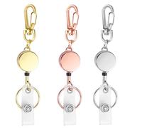 bolimoss 3 Pack Retractable Keychain, Retractable Badge Holder, Badge Reel for Id Card Holders, Id Card Holder （Silver,Rose Gold,Gold）