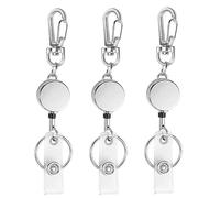 bolimoss 3 Pack Silver Badge Reel Retractable Metal ID Badge Holder with Belt Clip Key Ring for Name Card Keychain for Nurse,Volunteer,Teacher,Student (Silver)