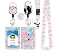 bolimoss Axolotl Lanyard with Card Holder,Retractable Lanyards for Credit Card Key,Sliding ID Badge Holder with safety breakaway Lanyard Neck strap, Plastic Card Holder for Women Nurse Teacher Student