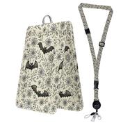 Bolimoss Bat Floral Badge Holder with Double Sided Windows, Adjustable Landyards with Retractable Reel Clip, PU Leather ID Protector Badge with Detachable Lanyard Strap for Teacher Nurse Women Office
