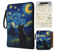 Bolimoss Black Cat Book Protector Case with Handle, PU Leather Kindle Carrying Case with Zipper Pockets, Waterproof Book Sleeve for Paperbacks Hardcover, Gifts for Reader Lovers Teacher