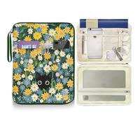 bolimoss Black Cat Book Sleeve Pouch Flower Daisy Book Protector with Strap Zip and Extra Sleeve Pocket Leather Waterproof for Paperback Hardcover Lovers Gifts