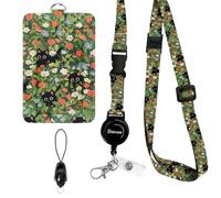 bolimoss Black Cat Lanyard with ID Holder, Cute Flower Leather ID Name Badge Card Holder with Adjustable Retractable Lanyards, Breakaway Lanyards with Swivel Metal Clasp for Women Nurse Teacher