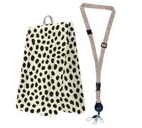 Bolimoss Black Spots Leather ID Badge Holder with Lanyard, Adjustable Breakaway Lanyards for Id Badges, Double Sided ID Holder with Retractable Reel, ID Protector Pouch with 1 to 4 Card Solt for Staff