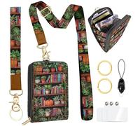 bolimoss Bookshelf ID Badge Holder with Lanyard Wallet, Cute Teacher Lanyards for Key RFID Women Wallet Keychain Wristlet, Credit Card Holder with Zipper Pouch Phone Lanyard Wrist Strap