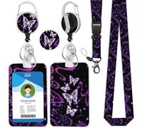 bolimoss Butterfly Lanyard with Card Holder, Cute Retractable Card Holder for Women, Lanyards Neck Strap with Metal Clip & Safety Breakaway Release for Pass Holder Credit Cards Keys