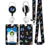 bolimoss Butterfly Lanyard with Card Holder for Key, Cute Colorful Plastic ID Badge Holder Neck Strap, Lanyard Retractable with Swivel Lobster Clasp Belt Clip for Teachers, Nurses, Doctors, Student
