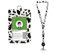 bolimoss Cow Print Lanyards for ID Badges Holder, Leather ID Name Badge Card Holder with Adjustable Retractable Lanyard,Quick Release Buckle & Safety Breakaway Lanyards with Swivel Metal Clasp