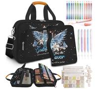 bolimoss Cross Bible Case for Women, Bible Cover Case with Shoulder Strap Handle, Large Bible Carrying Case with Zipper Pockets, Bible Accessories with Pens Highlighters Cross Clip Tabs,Christian Gift