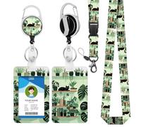 bolimoss Cute Black Cat Lanyard with Card Holder, Book Shelf Plant ID Badge Holder with Retractable Badge Reel Carabiner Clip, Safety Breakaway Teacher Lanyards for Neck Keys