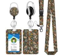 bolimoss Cute Cat Lanyards for Neck with Card Holder Retractable Badge Reel Clip, Vintage Daisy Sunflower Plastic ID Card Holder with Breakaway Neck Lanyard for Nurse Teacher Student Office