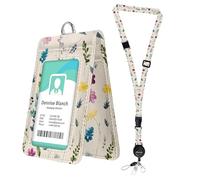 bolimoss Cute Floral Lanyards for ID Badges, Leather Badge Holder with Double-Sided Windows, Quick Release Buckle and Safety Breakaway Lanyards for Teacher Nurse Work (Watercolor Flower