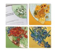 bolimoss Cute Floral Leather Book Marks 4Pcs, Van Gogh Gifts Oil Painting Making Corner Bookmark, Fun Book Accessories for Reading Book Lovers, Personalized Page Markers（Rose Sunflower Irises Poppy）