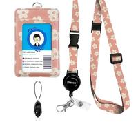 bolimoss Cute Leather Badge Holder and Adjustable Retractable Lanyards, Quick Release Buckle and Safety Breakaway Lanyards with Swivel Metal Clasp for Offices, Teacher, Student (Pink Groovy Flowers)