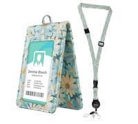 bolimoss Cute Leather Badges Holder with Double Sided Windows, Daisy Floral ID Name Badge Card Holder with Quick-Release Buckles & Adjustable Retractable Lanyards, Breakaway Neck Lanyards for Women