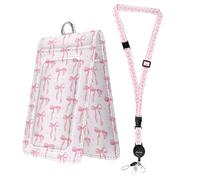 bolimoss Cute Pink Bow Lanyards for ID Badges，Leather Badges Holder with Double Sided Windows, ID Name Badge Card Holder with Quick-Release Buckles & Adjustable Retractable Breakaway Neck Lanyards