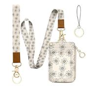 Bolimoss Daisy Lanyard for ID Badges, Keys, 2-in-1, Cute Floral Pattern, ID Badge Holder, Wallet, PU Leather, Card, Name Tag, Protection