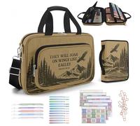 bolimoss Eagle Bible Cover Case for Men Boys,Large Bible Carrying Case with Strap Handle, Bible Cover Bag with Zipper Pocket, Bible Accessories with Pens Highlighters Cross Clip Tabs, Christian Gifts