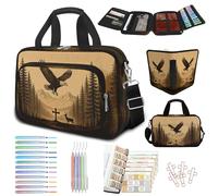 bolimoss Eagle Cross Bible Cover Case with Pens Highlighters Cross Clips Tabs, Large Deer Bible Book Cover with Handle Strap Zipper Pockets for Church Bag, Bible Bag for Women Men Christian Gift