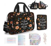 bolimoss Floral Bible Cover Case for Women, Large Bible Bag with Shoulder Strap Handle, Bible Carrying Case with Zipper Pockets, Bible Accessories with Pens Highlighters Tabs, Christian Gifts(Black)