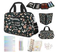 bolimoss Floral Butterfly Bible Case with Strap Handle, Large Bible Cover with Pens Highlighters Cross Clips Tabs, Bible Carrying Case with Zipper Pockets, Bible Accessories for Women Christian Gift