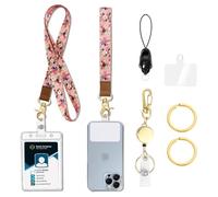 bolimoss Floral Lanyard with ID Holder Wrist Lanyards for Keys Phone Cruise Ship Cards Metal Necklace Retractable Reel Clip Chain Waterproof Name Badge Holders for Women Nurse Teacher Office (Pink)