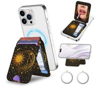 bolimoss for MagSafe Wallet with Makeup mirror,2 Card Slots with Stand,MagSafe Ring Included,Magnetic Phone Wallet for iPhone 17/16/15/14/13/12 Series, Black Sun Moon