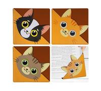 bolimoss Funny Cat Bookmarks, Personalized Leather Book Marks Clip Set of 4, Cute Corner Page Book Accessories for Women, Kids, Teachers Students Book Lovers Reading, for School Office Home Supplies