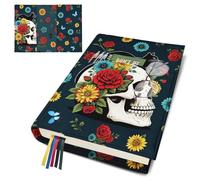 bolimoss Goth Skull Book Covers, Adjustable Canvans Book Protector Cover with Pocket Bookmark, Reusable Washable Black Cat Book Sleeve for Standard Bible Paperbacks, Gifts for Teacher Book Lovers