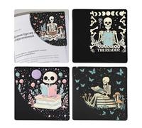 bolimoss Gothic Skeleton Leather Bookmarks 4 Pieces, Funny Book Accessories for Reading Lovers, Corner Page Markers for Women Men Kids Students Teachers Retirement Birthday Gift (Skull Reading)
