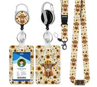 bolimoss Highland Cow Lanyard with Card Holder,Retractable Lanyards for Credit Card Key, ID Badge Holder with Breakaway Lanyard Neck Strap, Cute Sunflower Card Holder for Women Nurse Teacher Student
