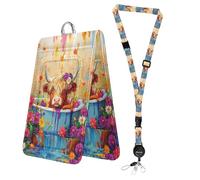 bolimoss Highland Cow Lanyards for ID Badges, Leather Badges Holder with Double Sided Windows, Cute Adjustable Lanyard with Retractable Reel, Quick-Release Buckles Breakaway Neck Lanyards