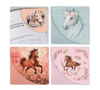 bolimoss Horse Bookmarks for Kids Boys Girls 4 Pcs, Watercolor Flower Leather Book Accessories for Book Lovers, Cute Animal Corner Reading Book Page Markers for Women Men School Student Teacher