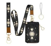 bolimoss ID Badge Holder with Sun and Moon Badge Holder and Lanyard, Detachable Lanyards for Teachers, Women, Wallet with Bracelet and Lanyard, Transparent Window, 5 Card Slots