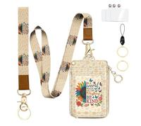 bolimoss Lanyard Wallet with Be Kind Sunflower Badge Holder, RFID ID Card Holder with Detachable Phone Lanyard Wrist Strap, Cute Small Keychain Wristlet Wallet with Zipper Pocekt, Name Tag Holder