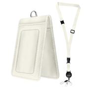 Bolimoss Leather Double Side Badge Holder with Adjustable Retractable Lanyards, Quick Release Buckle and Safety Breakaway Lanyards with Swivel Metal Clasp for Work, Nurse, Students, Teacher, White