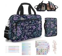 bolimoss Lilac Bible Cover with with Shoulder Strap Handle, Bible Case with Zipper Pockets, Large Bible Bag Carrying Case with Pens Highlighters Cross Clip Tabs,Church Bag for Christian Gifts(Purple)