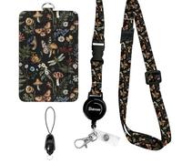 bolimoss Mushroom Lanyards for Id Badges, Cute Badge Holder with Retractable Reel Clip, Leather Work Name Tag Breakaway Lanyard Vertical ID Card Protector Case for Women Nurse Doctor Teacher Student