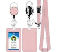 bolimoss Pink Lanyard with Card Holder for Keys Sliding Badge Holder Plastic Case with Retractable Badge Reel Carabiner Clip and Detachable Neck Lanyards for Women Girl Student