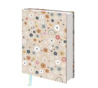 bolimoss Rainbow Flower Book Cover Protector, Cute Adjustable Reusable Book Sleeves with Bookmark, Washable Cotton Book Covers for Bible Hardcover Novels, Soft Book Protector for Women Book Lovers