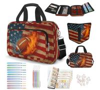 bolimoss Rugby Bible Case for Men Boys, Large American Flag Bible Cover Case with Strap Handle Zipper Pockets for Church, Fire Ice Bible Carrying Case with Pens Highlighters Cross Clips Tabs for Gifts