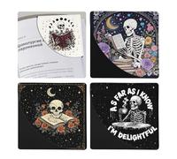 bolimoss Skeleton Book Marks for Reading Women, 4 Pcs Funny Leather Book Accessories for Book Lovers, Skull Corner Bookmarks, for Women Men Student Teacher Retirement Birthday Gifts