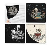 bolimoss Skull Book Corner Bookmarks 4 Pcs, Gothic Skeleton Book Accessories for Book Lovers, Funny Leather Reading Book Page Markers for Women Men Teacher Student Retirement Birthday Gifts