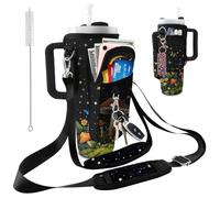 bolimoss Stanley Cup Bag 40 oz Insulated Water Bottle Holder Pouch with Adjustable Strap & Phone Pocket, Neoprene Water Bottle Holder Pouch Stanley Travel Cup Accessories-Mushroom
