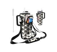 bolimoss Stanley Cup Bag Fit 40 oz Tumbler, Neoprene Water Bottle Carrier with 2 Adjustable Straps & 3 Pockets Stanley Accessories for Hiking Travelling-Vintage Groovy Flowers Black