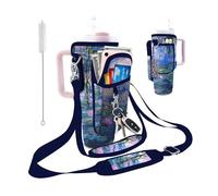 bolimoss Stanley Cup Bag Fits 40 oz Tumbler, Neoprene Water Bottle Pouch with Phone Pocket, Stanley Cup Accessories with 2 Adjustable Straps & 3 Pockets for Hiking-Water Lilies Monet Painting
