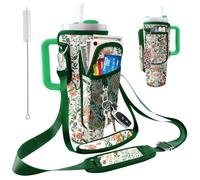 bolimoss Stanley Cup Bag with Phone Pocket, Stanley Cup Accessories with 2 Adjustable Straps & 3 Pockets Premium Neoprene Portable Pouch Bag Fits 40oz Tumbler for Hiking-Colorful Flowers