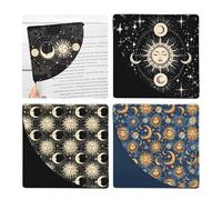 bolimoss Sun and Moon Bookmark 4 PCS, Corner Bookmarks for Book Lovers, Fantasy Page Bookmarks for Men Women, Funny Book Mark for Boy Girl Teacher Students Classroom Reading Gifts, School Prize