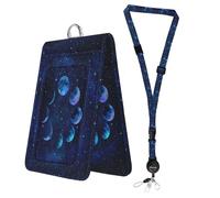 Bolimoss Sun Planet Double Sided Badge Holder, ID Card Holder with Adjustable Breakaway Lanyard Retractable Reel Swivel Metal Clasp, Card Name Tag Lanyard ID Protector Bage Clips for Teacher Nurse